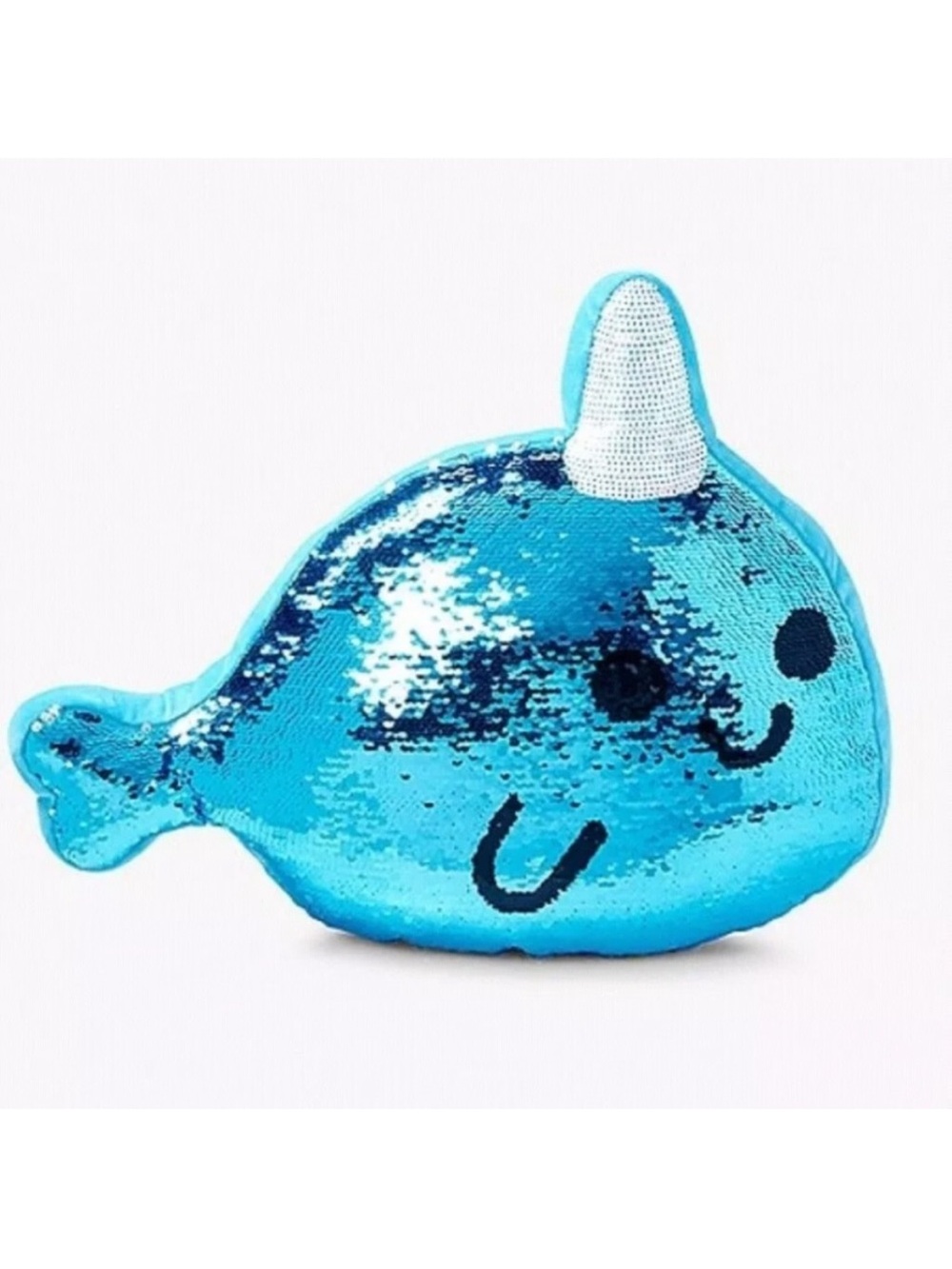 Justice Narwhal Flip Sequin Reversible Color Unicorn Fish Pillow Blue Silver